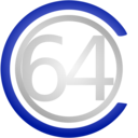 The letters 64 in silver characters, around which a silver circle, surrounded by a thicker blue round letter C